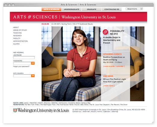 Website homepage for Arts Sciences